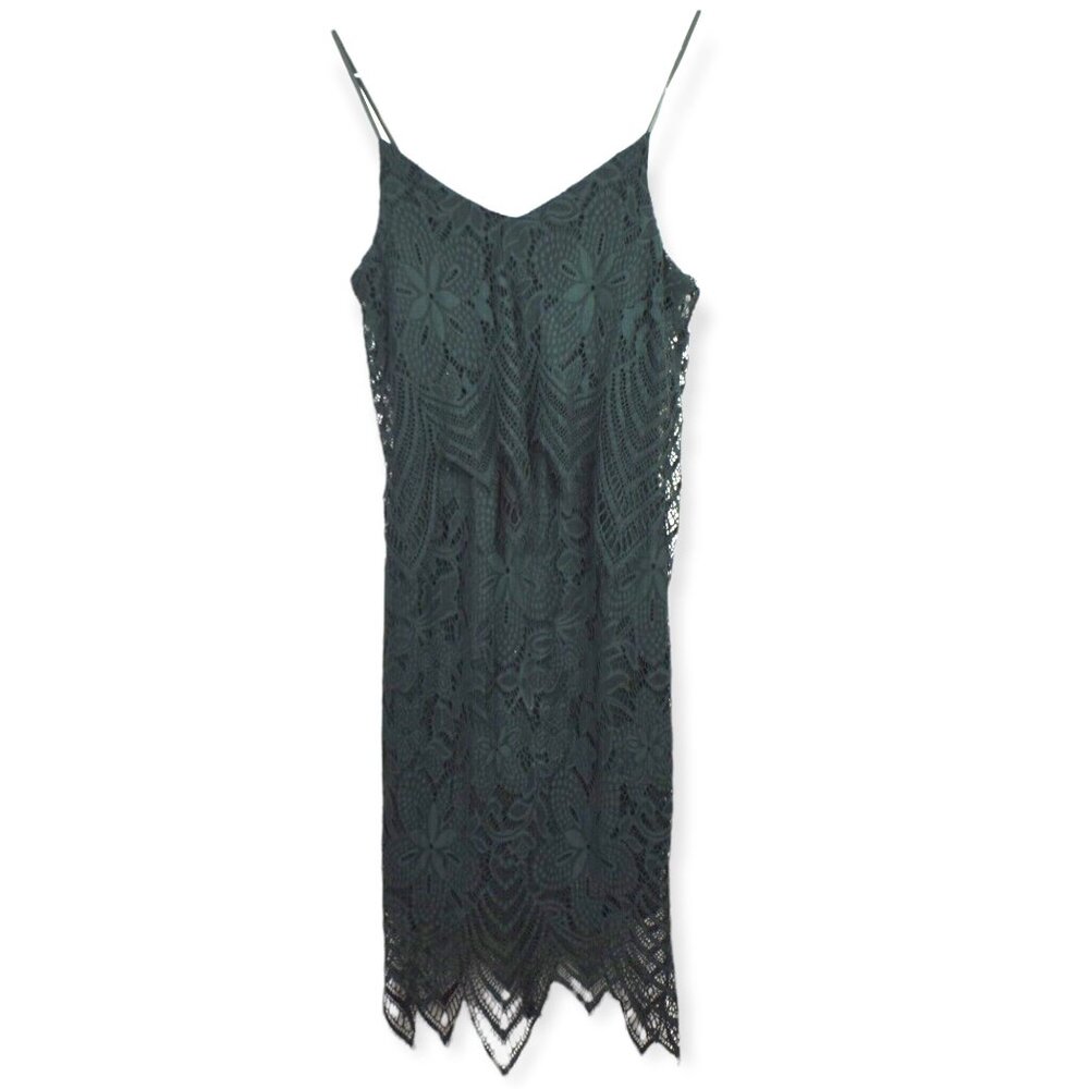 Charlotte Russe Dress M Womens Hunter Green Lace Strappy Cocktail Adjustable V N